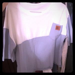 Baby blue and white color block cropped T-shirt